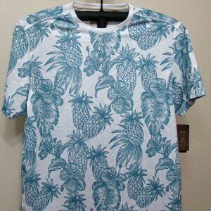TASSO Elba White Chalk Blue Pineapple-Print Short Sleeve T-Shirt